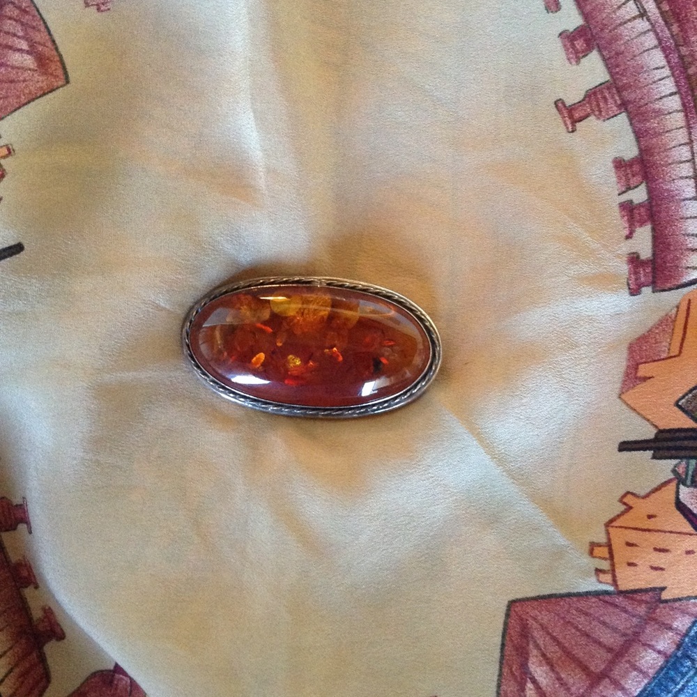 Poland Solid Amber & Sterling Silver Brooch💛 - Picture 7 of 7